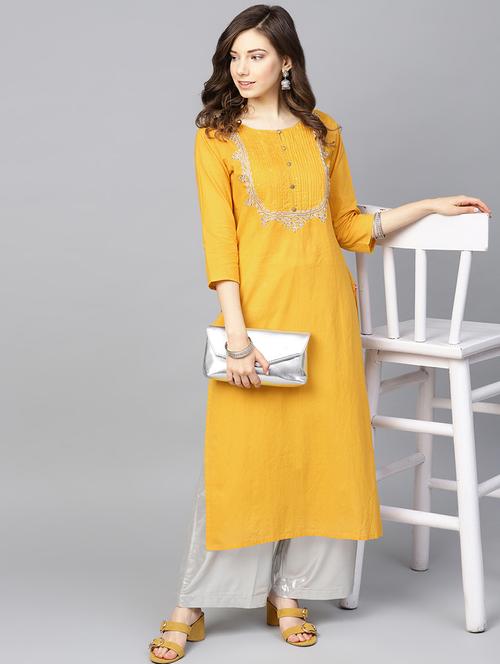 zari embroidered straight kurta - 16634054 - Very Small Image - 1