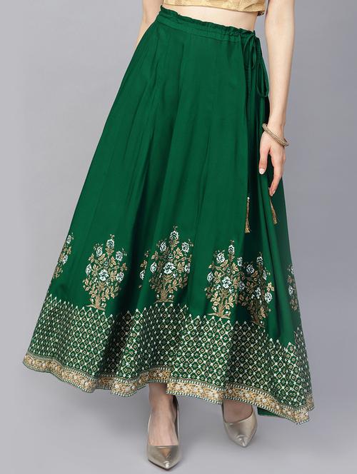 green viscose flared skirt - 16634060 - Very Small Image - 1