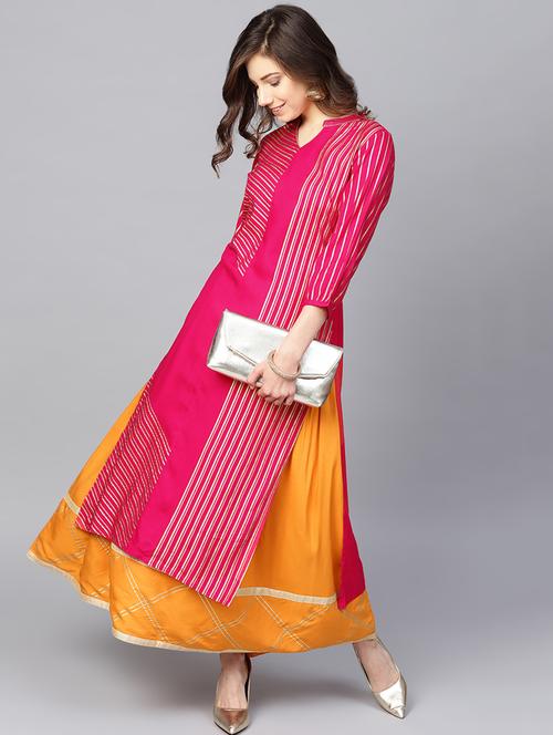 fuchsia viscose kurta skirt set - 16634066 - Very Small Image - 1