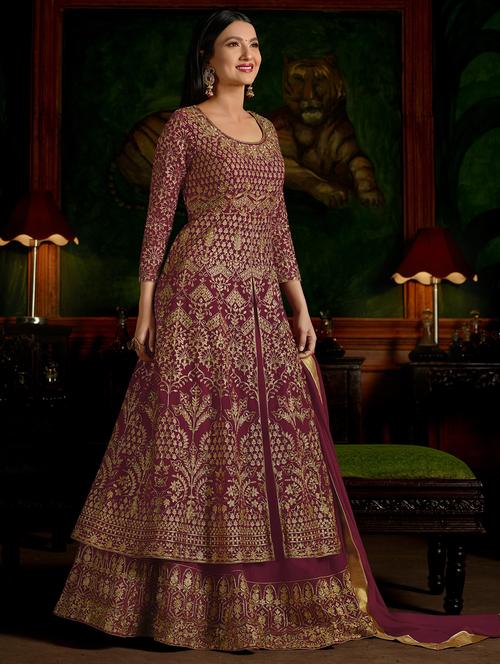 zari embroidered semi-stitched suit - 16634174 - Very Small Image - 1