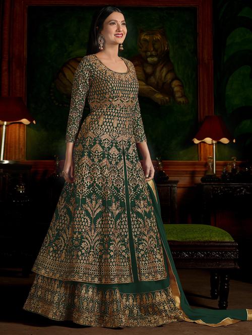 zari embroidered semi-stitched suit - 16634175 - Very Small Image - 1