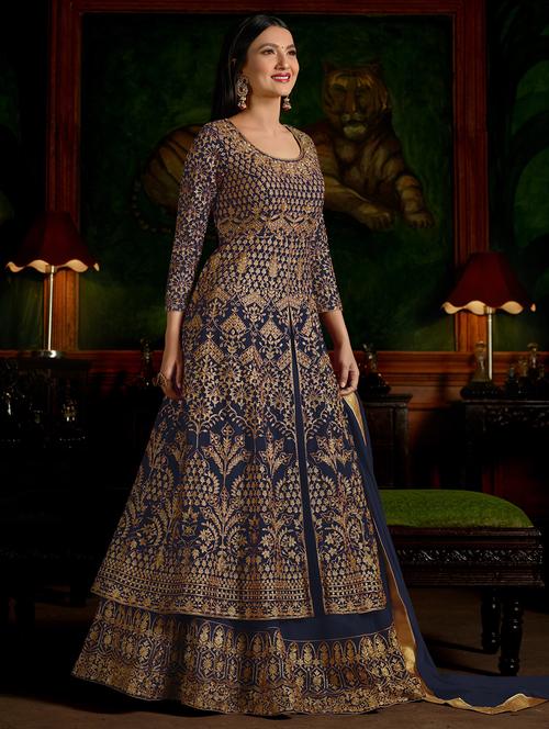 zari embroidered semi-stitched suit - 16634176 - Very Small Image - 1