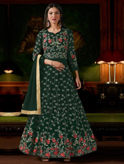 embroidered anarkali semi-stitched suit - 16634179 - Very Small Image - 1