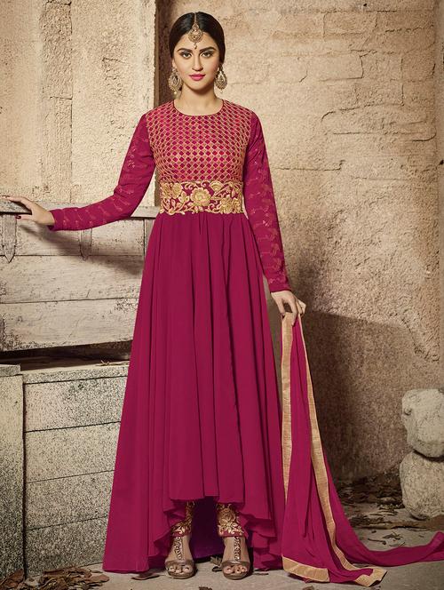 embroidered semi-stitched suit - 16634182 - Very Small Image - 1