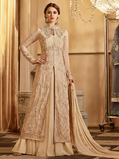 tonal embroidered semi-stitched suit - 16634190 - Very Small Image - 1