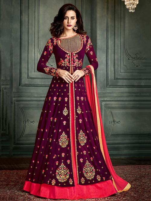 embroidered semi-stitched suit - 16634193 - Very Small Image - 1