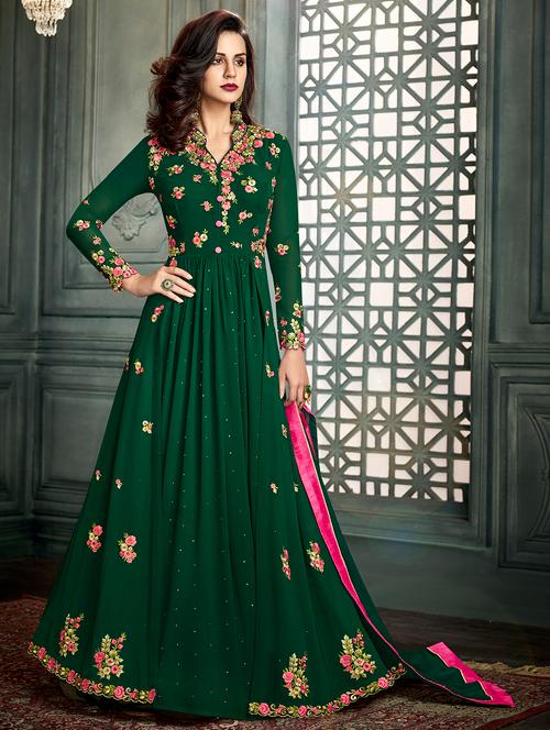 embroidered semi-stitched suit - 16634194 - Very Small Image - 1