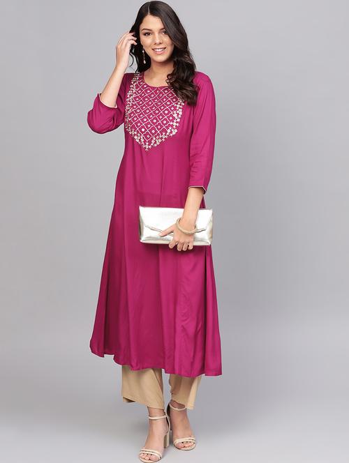 zari embroidered a-line kurta - 16634218 - Very Small Image - 1