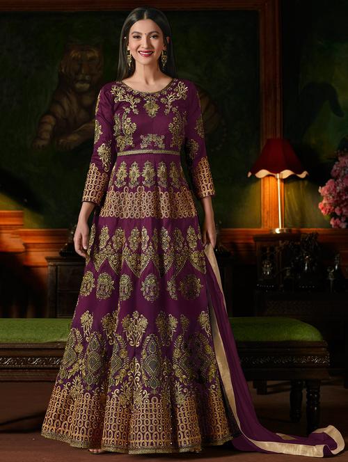 embroidered anarkali semi-stitched suit - 16634231 - Very Small Image - 1