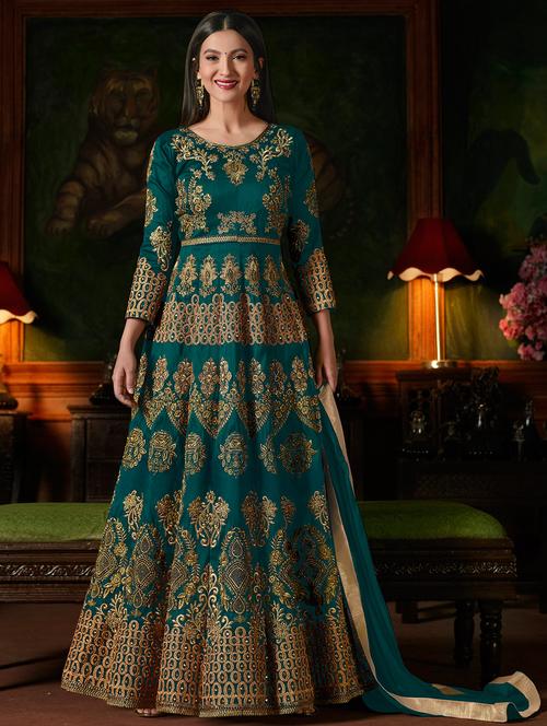 embroidered anarkali semi-stitched suit - 16634232 - Very Small Image - 1