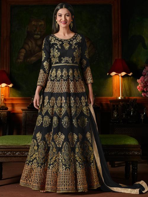 embroidered anarkali semi-stitched suit - 16634233 - Very Small Image - 1