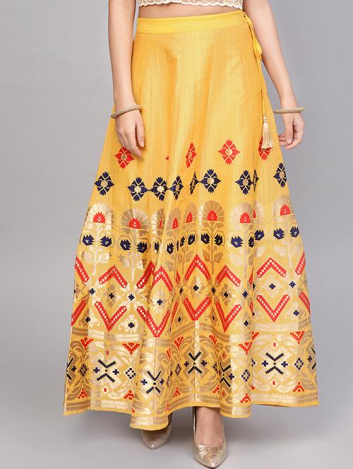 yellow silk blend flared skirt - 16634240 - Very Small Image - 1