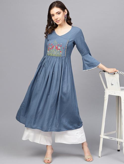 bell sleeves kurta palazzo set - 16634277 - Very Small Image - 1