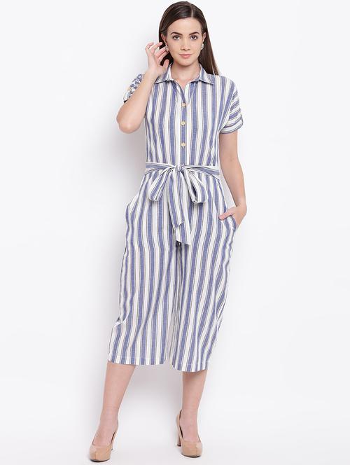 tie front striped jumpsuit - 16635153 - Very Small Image - 1