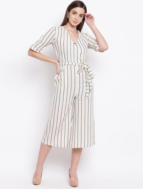 tie front striped jumpsuit - 16635165 - Very Small Image - 1