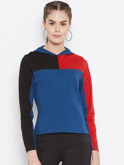 long sleeved color block hooded tee - 16635209 - Very Small Image - 1