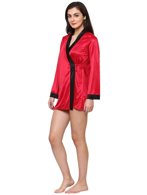 long sleeved contrast tape sleepwear robe - 16635906 - Very Small Image - 1