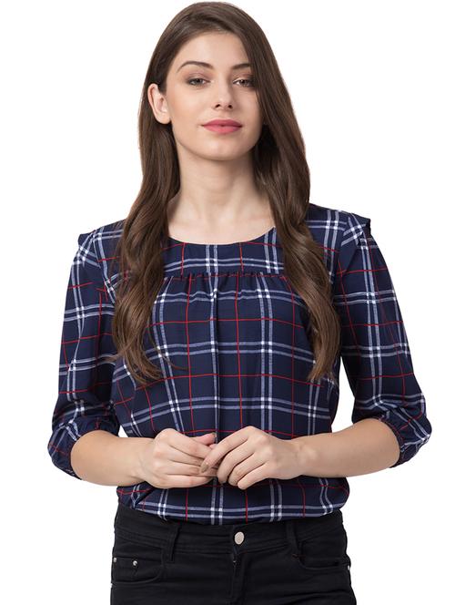 round neck checkered top - 16637219 - Very Small Image - 1