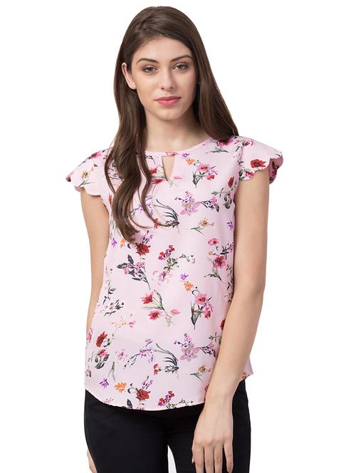 keyhole neck cap sleeved floral top - 16637221 - Very Small Image - 1