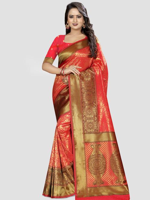 self-design kanjivaram saree with blouse - 16637248 - Very Small Image - 1