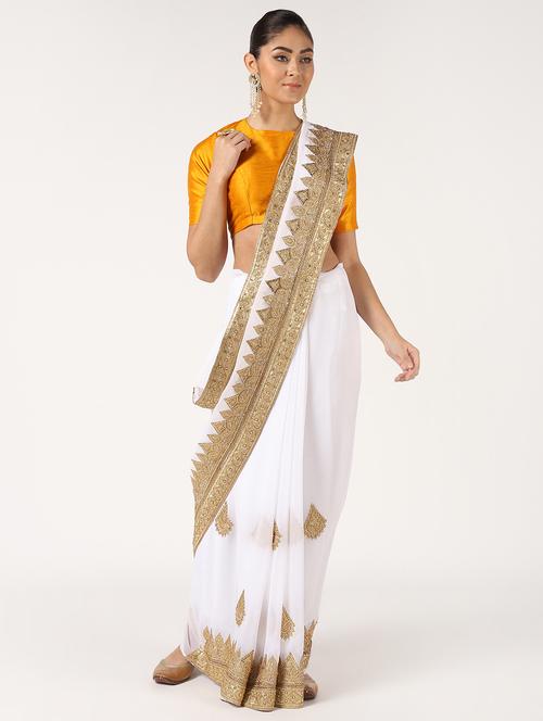 zardosi work saree with blouse - 16637550 - Very Small Image - 1