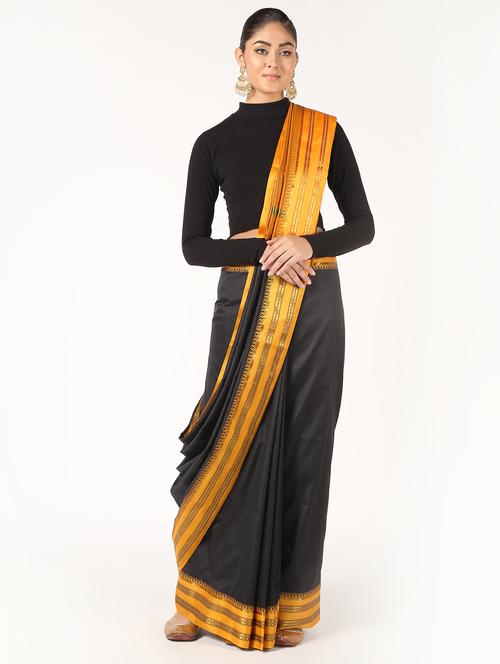 zari bordered contrast saree with blouse - 16637555 - Very Small Image - 1
