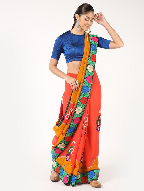 floral embroidered saree with blouse - 16637577 - Very Small Image - 1