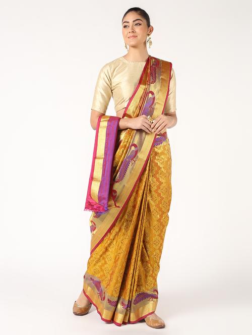 zari work kanjivaram saree with blouse - 16637588 - Very Small Image - 1