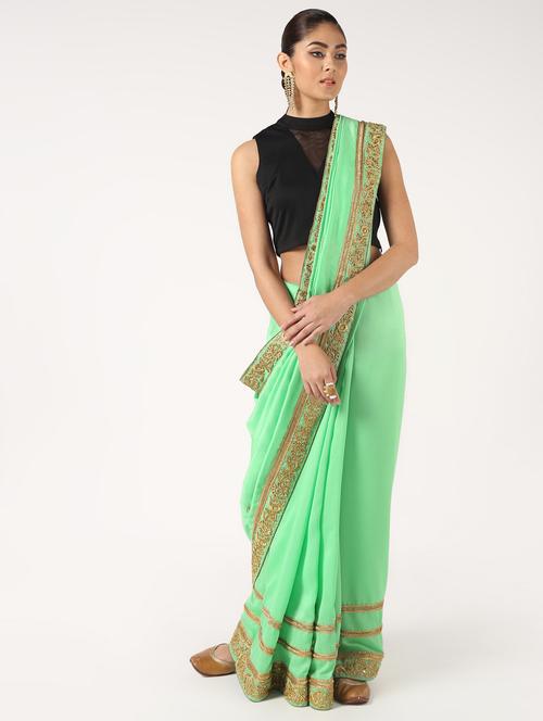 gold embroidered saree with blouse - 16637600 - Very Small Image - 1