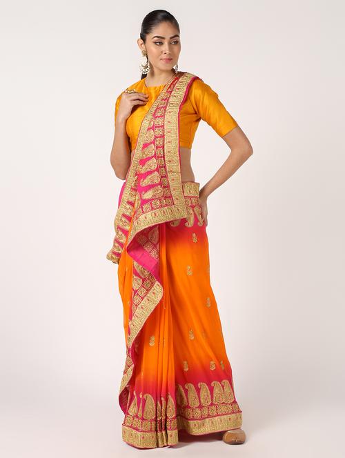 gold embroidered saree with blouse - 16637604 - Very Small Image - 1