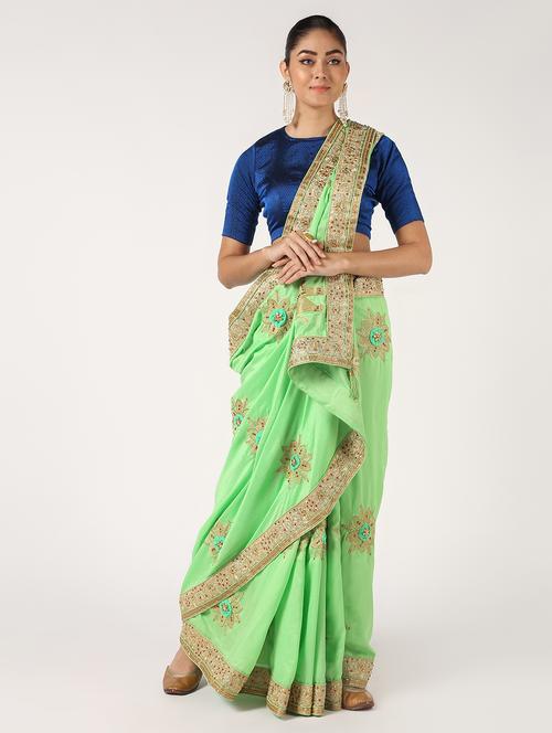 gold embroidered saree with blouse - 16637605 - Very Small Image - 1