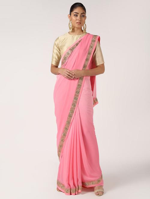 zardosi lace detailed saree with blouse - 16637629 - Very Small Image - 1