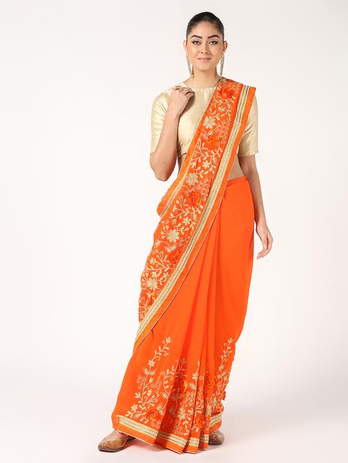 embroidered floral saree with blouse - 16637634 - Very Small Image - 1