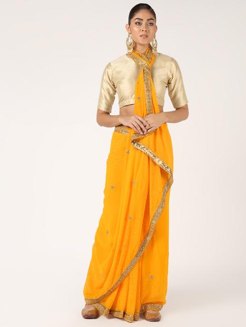 embellished lace solid saree with blouse - 16637642 - Very Small Image - 1