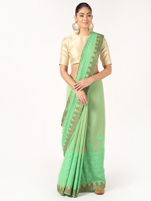solid embroidered saree with blouse - 16637645 - Very Small Image - 1