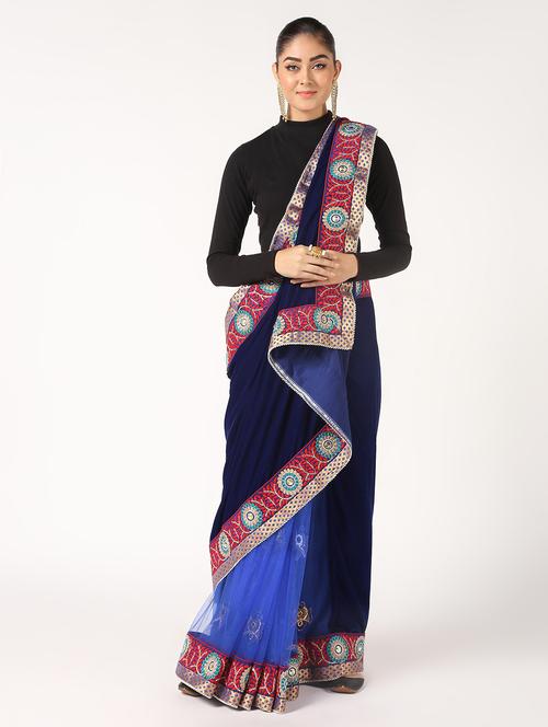 half and half embroidered saree with blouse - 16637650 - Very Small Image - 1