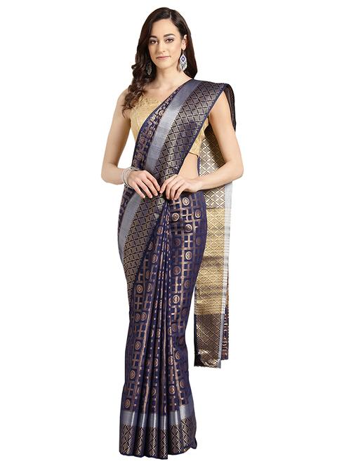 geometric woven saree with blouse - 16637687 - Very Small Image - 1
