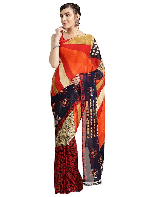 abstract printed saree with blouse - 16637833 - Very Small Image - 1