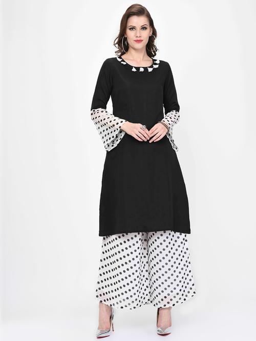 solid bell sleeves straight kurta - 16638004 - Very Small Image - 1