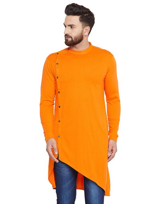 orange solid asymmetric kurta - 16638208 - Very Small Image - 1