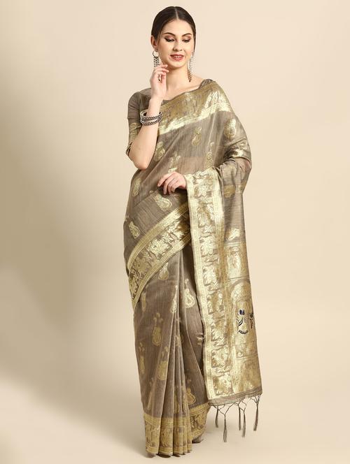 ethnic motif bordered saree with blouse - 16638373 - Very Small Image - 1