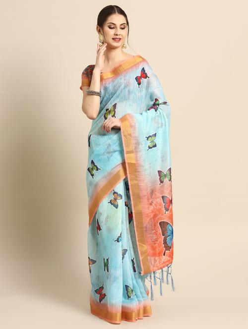 conversational bordered saree with blouse - 16638374 - Very Small Image - 1