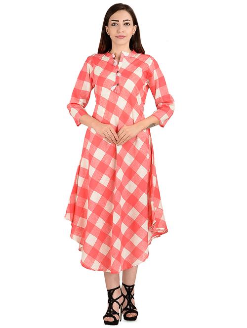 checkered asymmetric ethnic dress - 16638732 - Very Small Image - 1