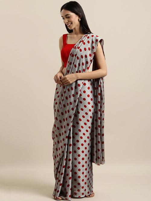 polka dots printed saree with blouse - 16640329 - Very Small Image - 1