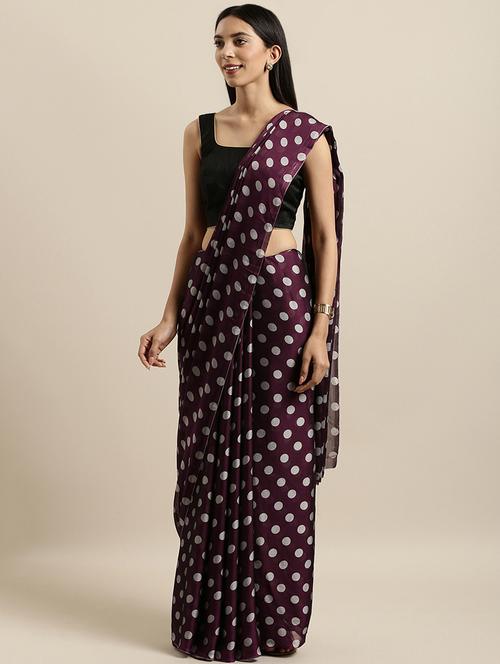 polka dots printed saree with blouse - 16640331 - Very Small Image - 1