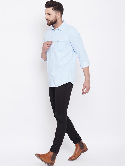 light blue denim casual shirt - 16640417 - Very Small Image - 1