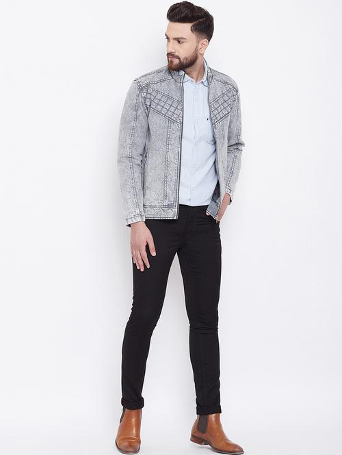 grey washed denim jacket - 16640466 - Very Small Image - 1