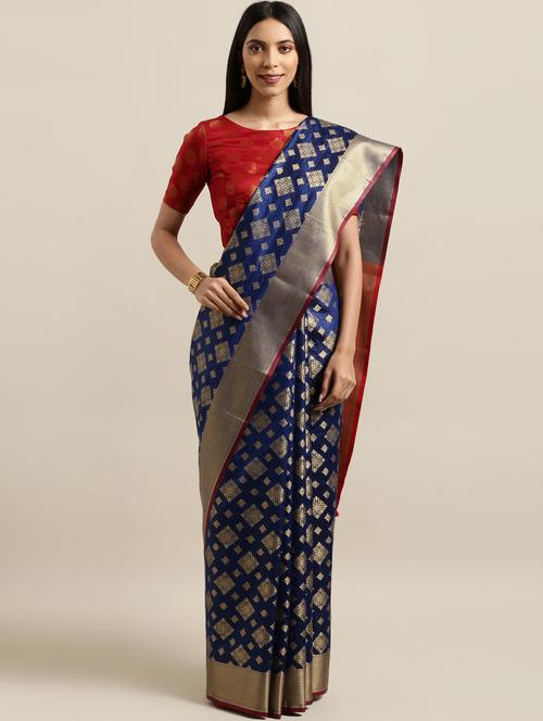 self-design banarasi saree with blouse - 16641206 - Very Small Image - 1