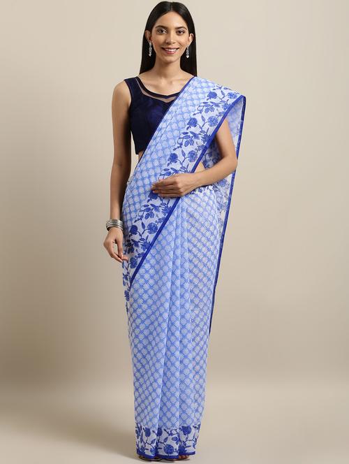 floral printed saree with blouse - 16641231 - Very Small Image - 1