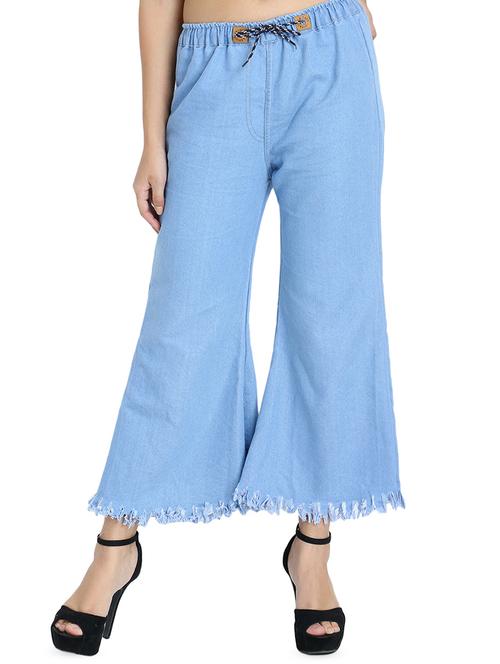 frayed hem denim palazzo - 16641373 - Very Small Image - 1